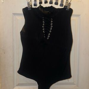 Black Lace-Up Sleeveless Bodysuit